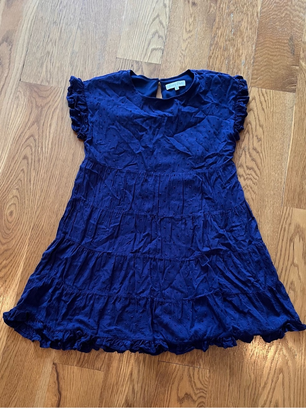 emory park Navy Blue Ruffle Sleeve Tiered Dress